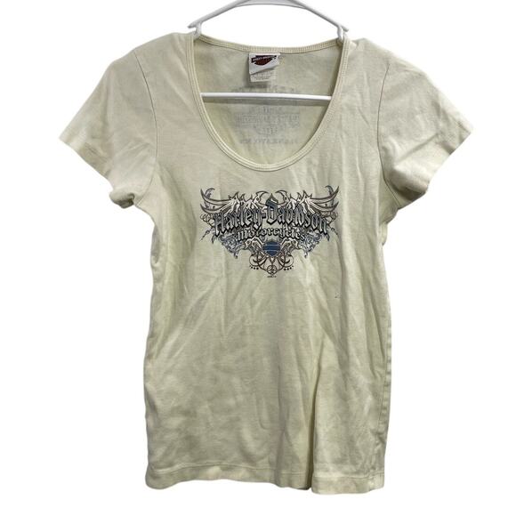 Y2K Harley Davidson Motorcycles Cream Minnesota Baby Tee Size XS - Picture 1 of 4